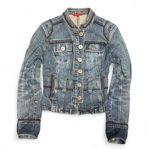 Y2K Smart Set Faded Cropped Distressed Bondage Denim Jacket